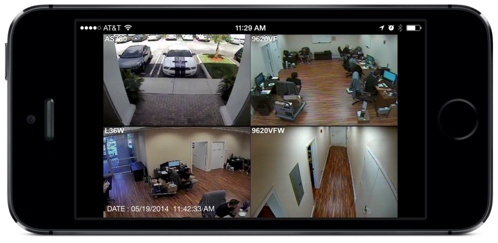 A smartphone displaying live camera views